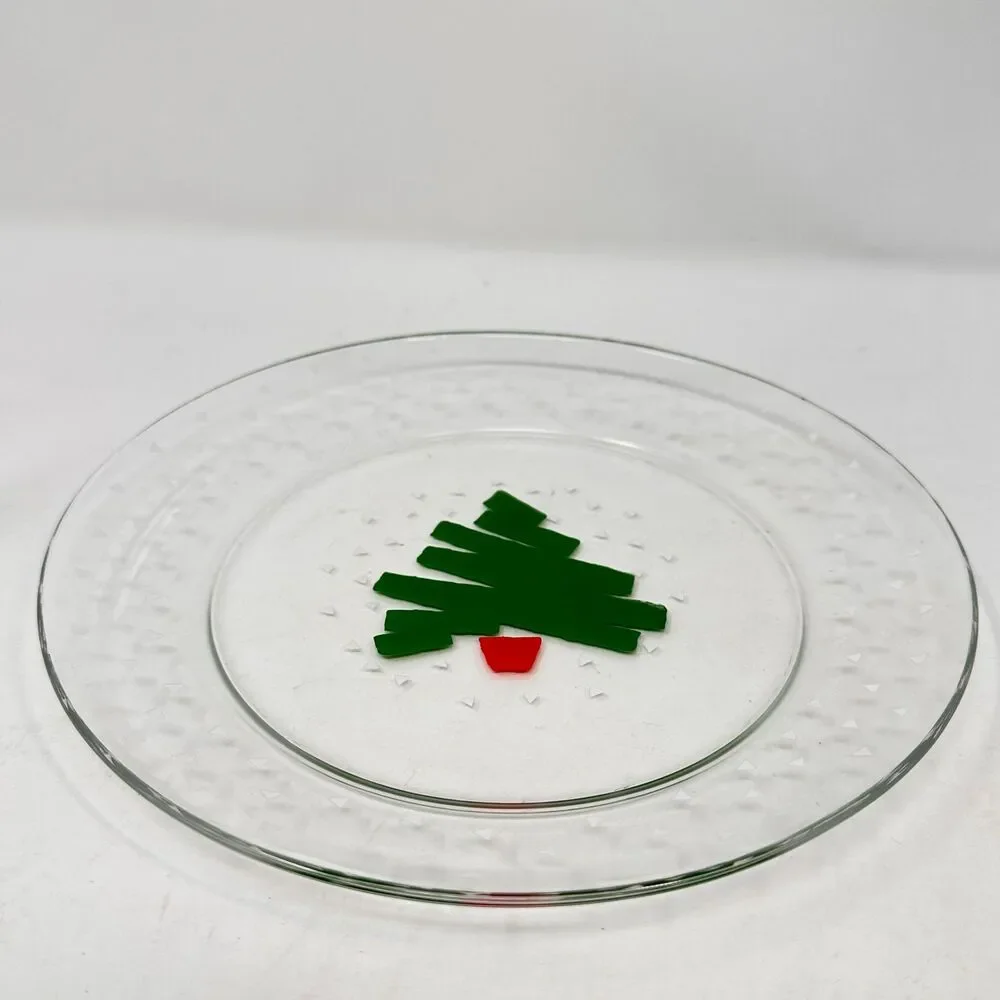 Vtg Luminarc 1988 Christmas Tree Confetti 8” Dessert Plates Arcoroc France